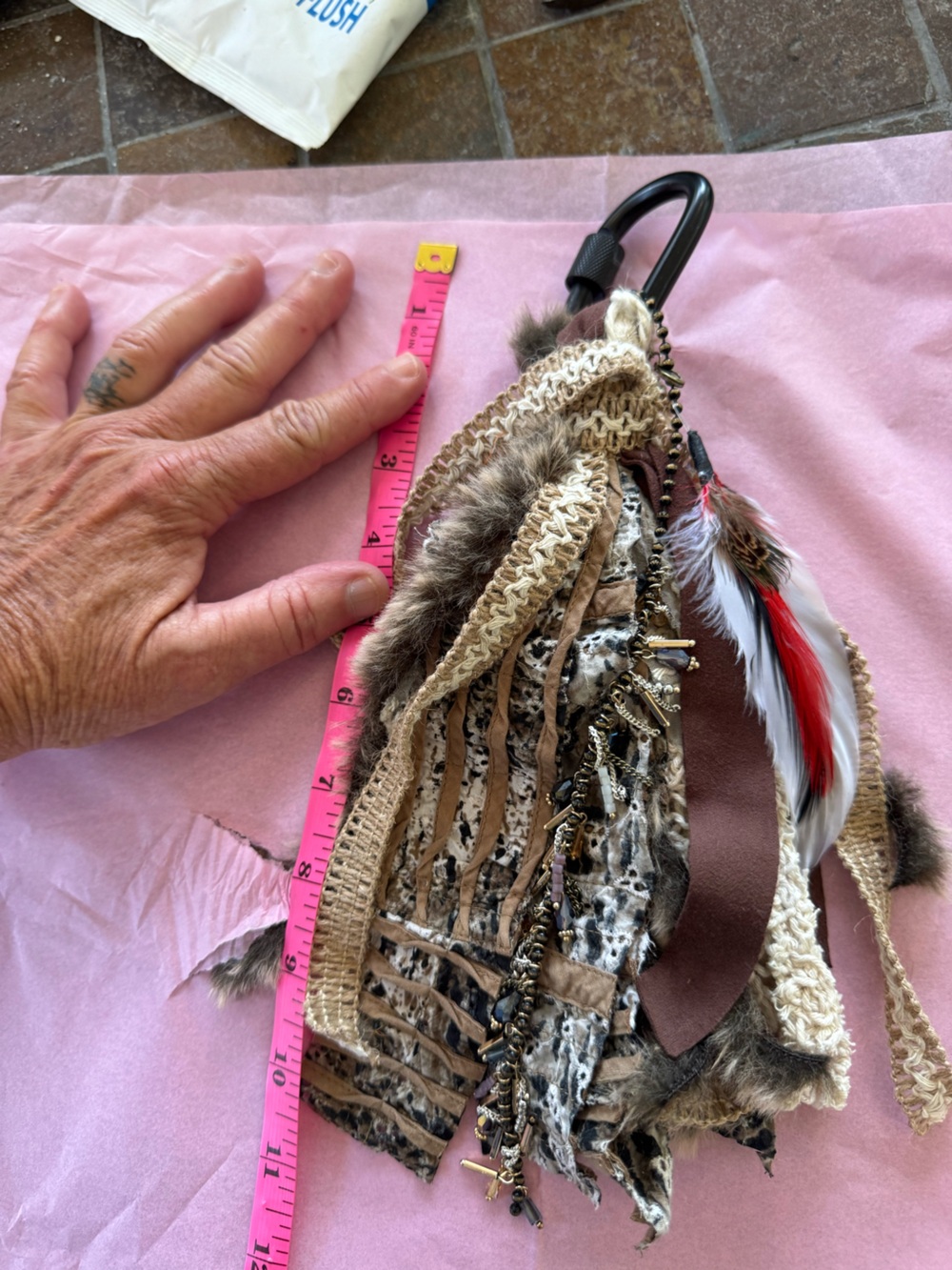 Boho Fringe Keychain Charm with Feathers